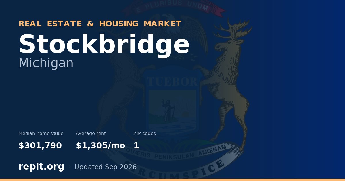 Stockbridge, MI real estate and housing market — median home value $301,790, average rent $1,305/mo, 1 ZIP code