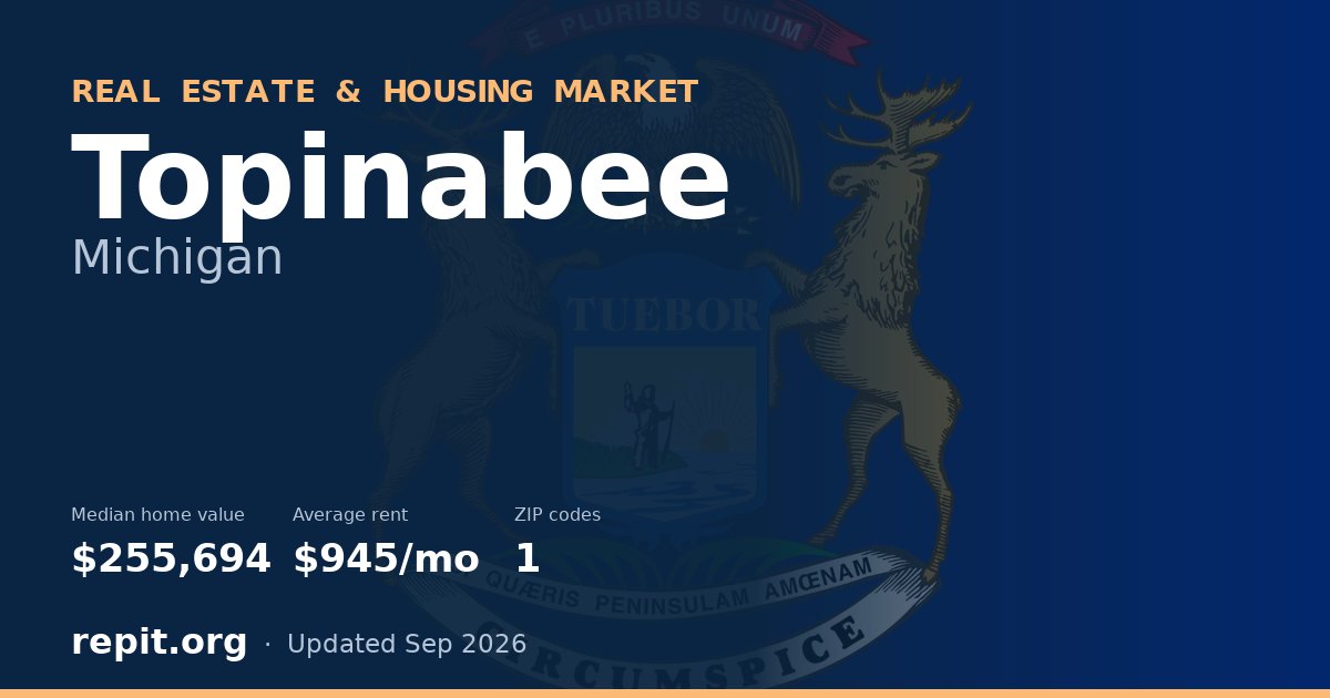 Topinabee, MI real estate and housing market — median home value $255,694, average rent $945/mo, 1 ZIP code
