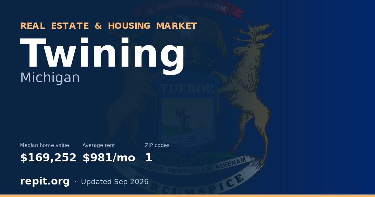 Twining, MI real estate and housing market — median home value $169,252, average rent $981/mo, 1 ZIP code
