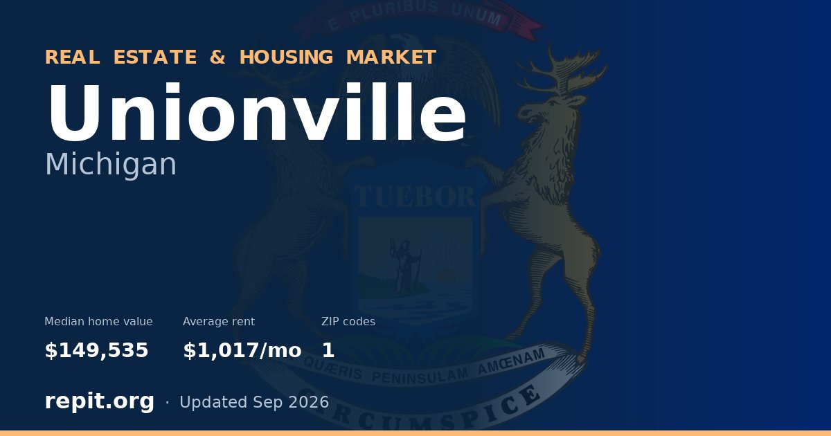 Unionville, MI real estate and housing market — median home value $149,535, average rent $1,017/mo, 1 ZIP code