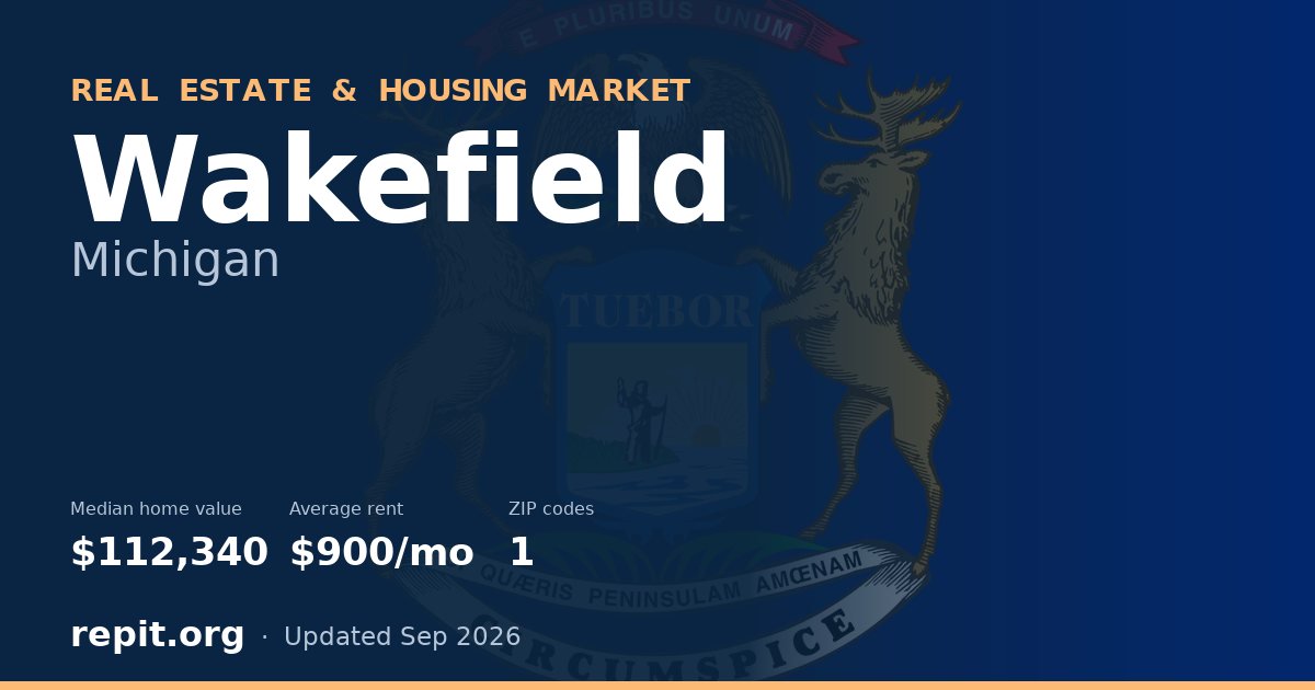 Wakefield, MI real estate and housing market — median home value $112,340, average rent $900/mo, 1 ZIP code