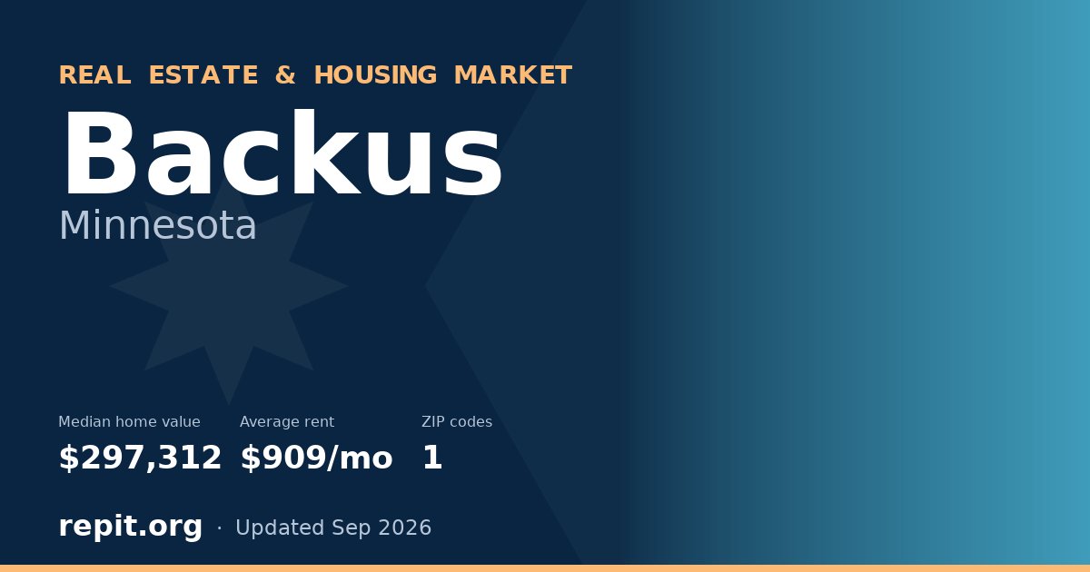 Backus, MN real estate and housing market — median home value $297,312, average rent $909/mo, 1 ZIP code