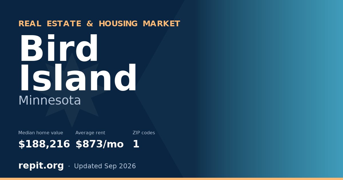 Bird Island, MN real estate and housing market — median home value $188,216, average rent $873/mo, 1 ZIP code