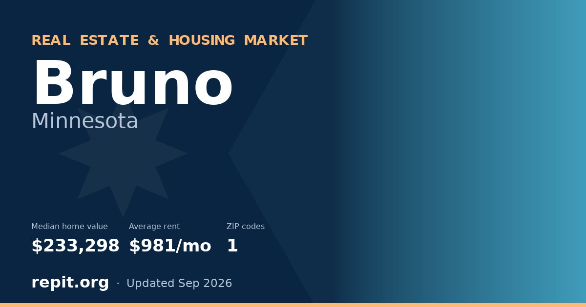 Bruno, MN real estate and housing market — median home value $233,298, average rent $981/mo, 1 ZIP code