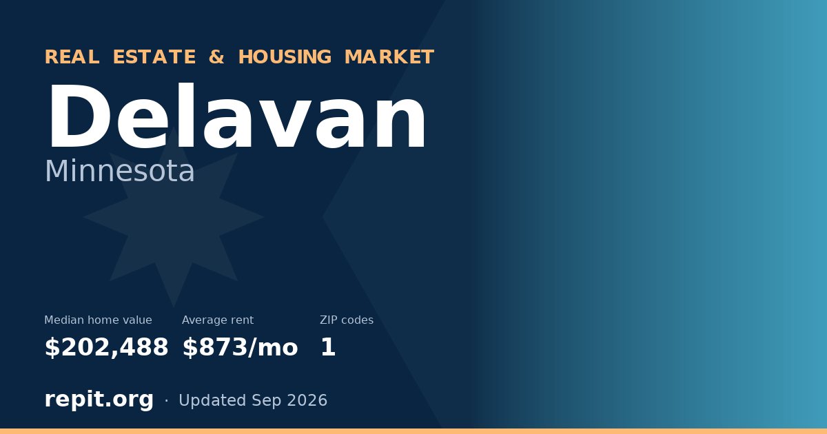 Delavan, MN real estate and housing market — median home value $202,488, average rent $873/mo, 1 ZIP code