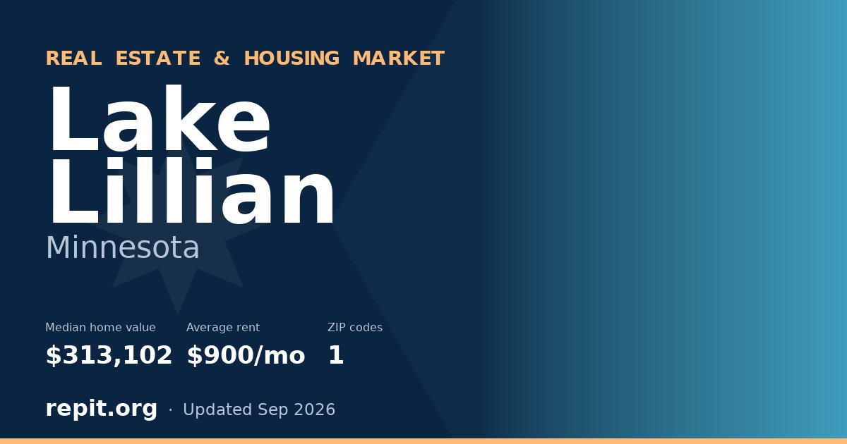 Lake Lillian, MN real estate and housing market — median home value $313,102, average rent $900/mo, 1 ZIP code