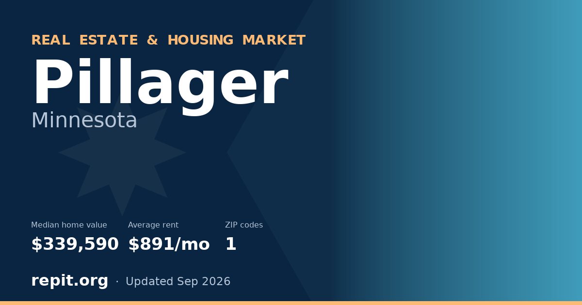 Pillager, MN real estate and housing market — median home value $339,590, average rent $891/mo, 1 ZIP code