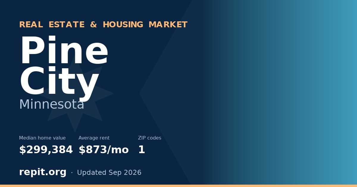 Pine City, MN real estate and housing market — median home value $299,384, average rent $873/mo, 1 ZIP code