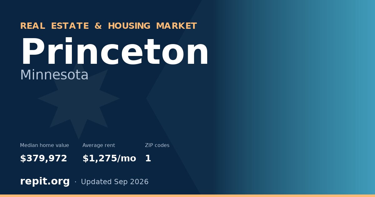 Princeton, MN real estate and housing market — median home value $379,972, average rent $1,275/mo, 1 ZIP code