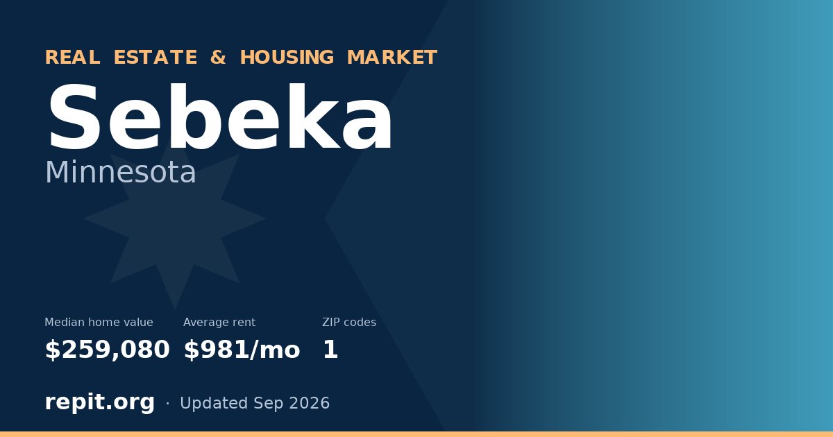 Sebeka, MN real estate and housing market — median home value $259,080, average rent $981/mo, 1 ZIP code