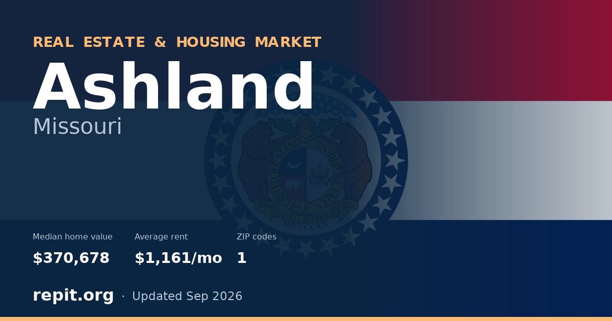 Ashland, MO real estate and housing market — median home value $370,678, average rent $1,161/mo, 1 ZIP code