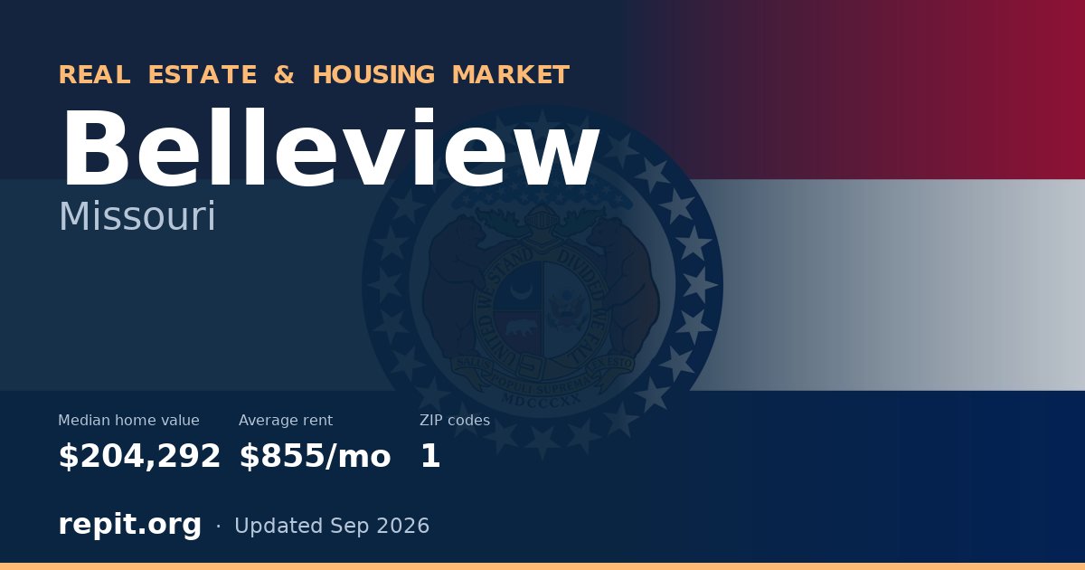Belleview, MO real estate and housing market — median home value $204,292, average rent $855/mo, 1 ZIP code