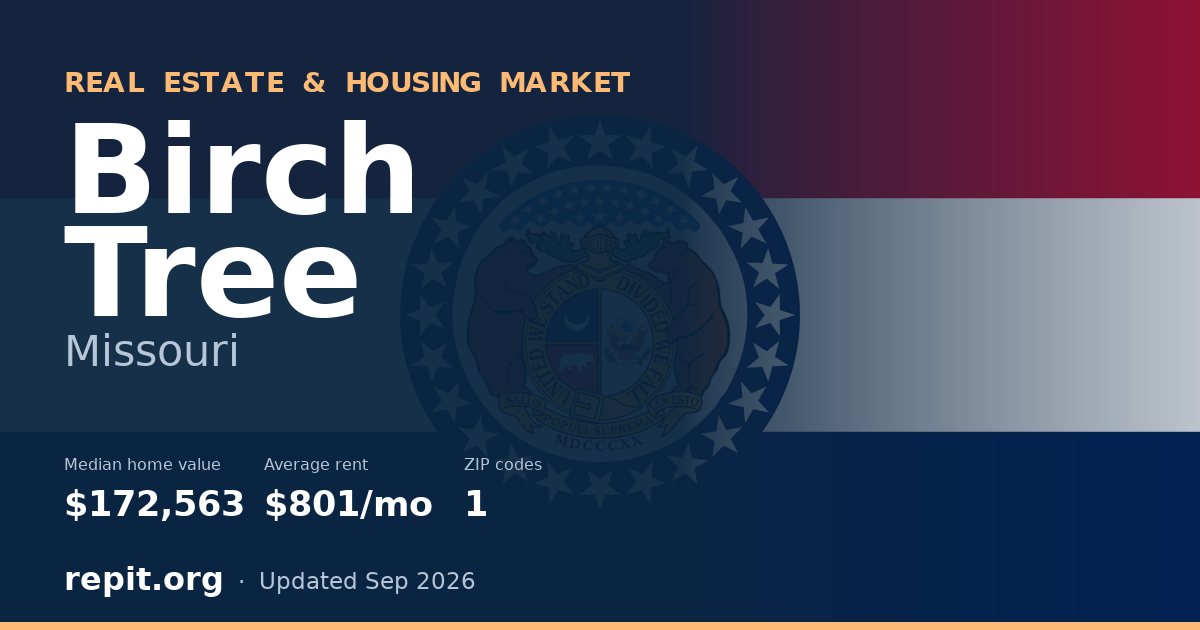 Birch Tree, MO real estate and housing market — median home value $172,563, average rent $801/mo, 1 ZIP code