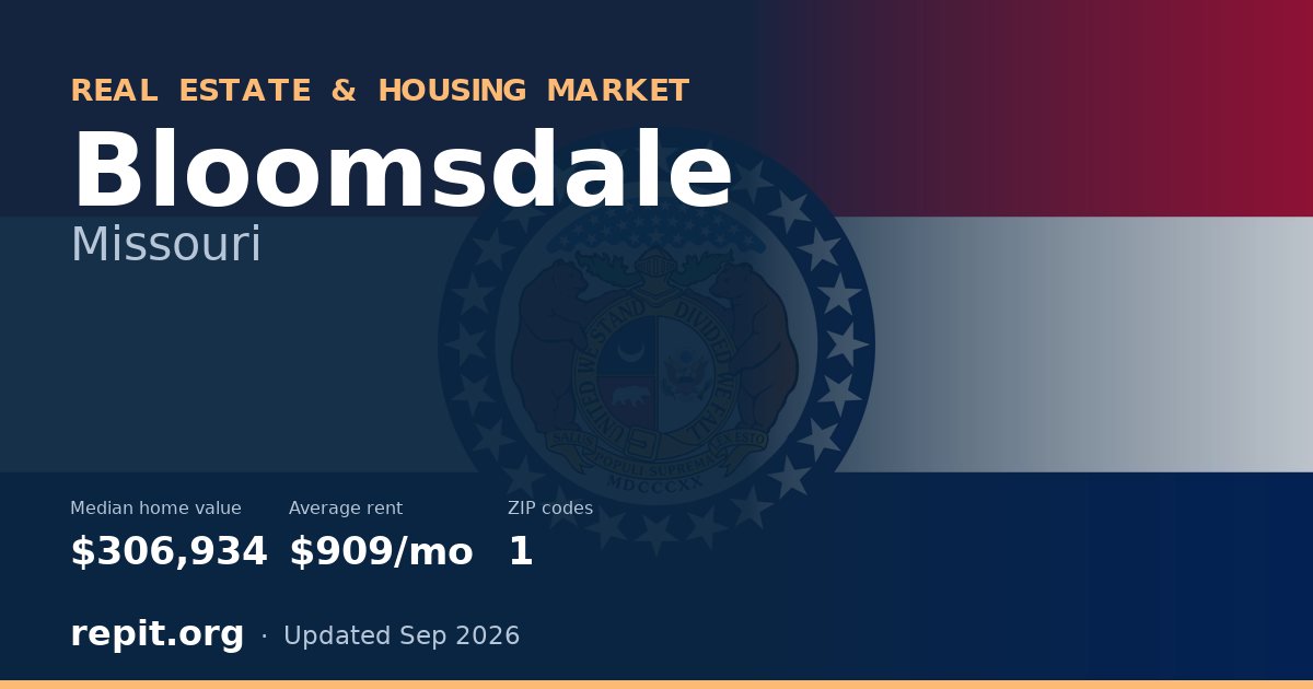 Bloomsdale, MO real estate and housing market — median home value $306,934, average rent $909/mo, 1 ZIP code