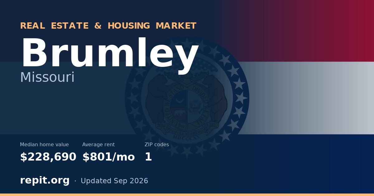 Brumley, MO real estate and housing market — median home value $228,690, average rent $801/mo, 1 ZIP code