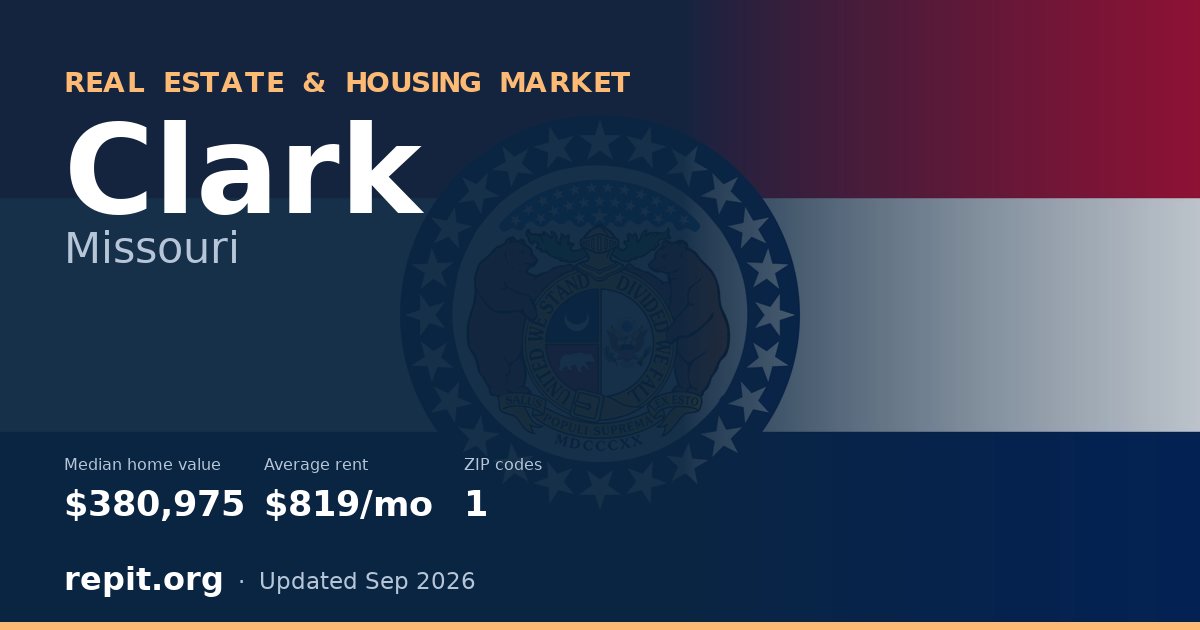 Clark, MO real estate and housing market — median home value $380,975, average rent $819/mo, 1 ZIP code