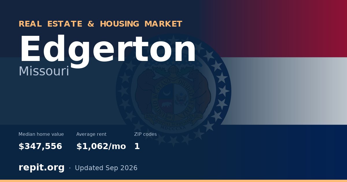 Edgerton, MO real estate and housing market — median home value $347,556, average rent $1,062/mo, 1 ZIP code