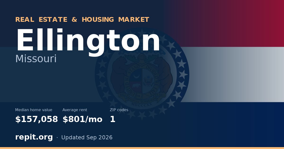 Ellington, MO real estate and housing market — median home value $157,058, average rent $801/mo, 1 ZIP code