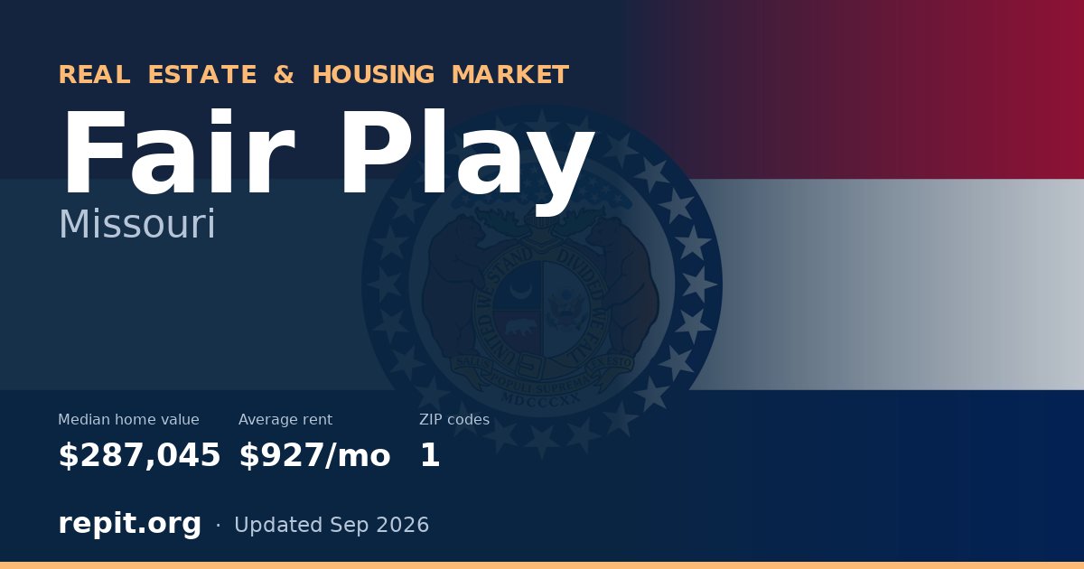 Fair Play, MO real estate and housing market — median home value $287,045, average rent $927/mo, 1 ZIP code