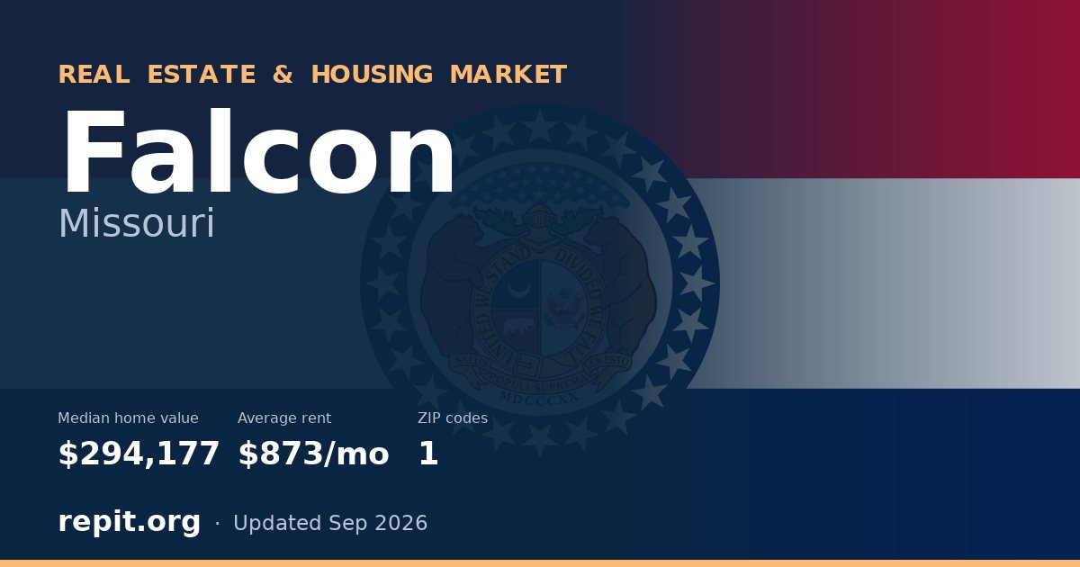 Falcon, MO real estate and housing market — median home value $294,177, average rent $873/mo, 1 ZIP code