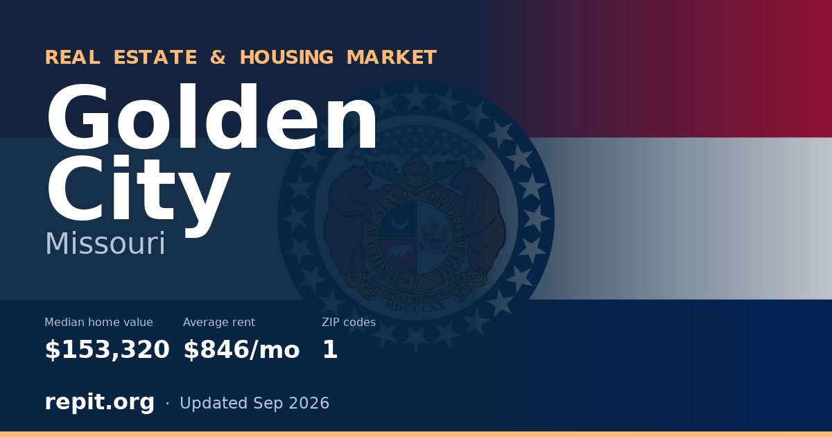Golden City, MO real estate and housing market — median home value $153,320, average rent $846/mo, 1 ZIP code