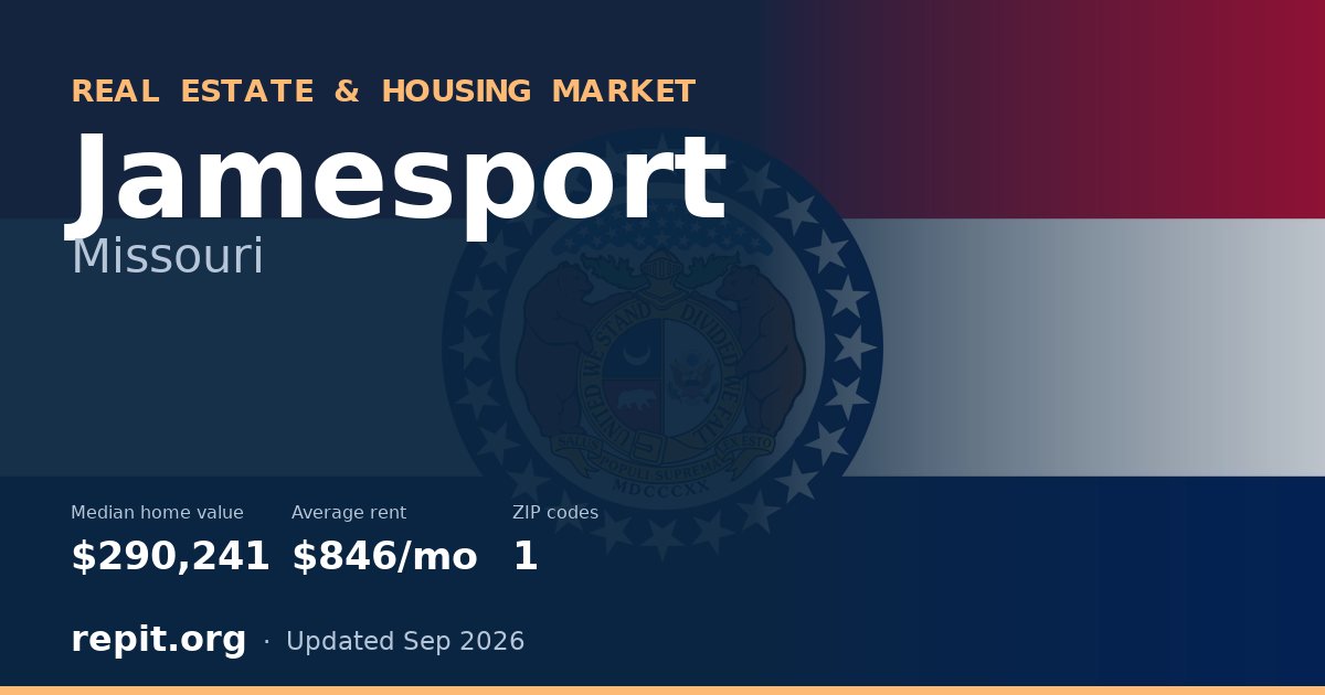 Jamesport, MO real estate and housing market — median home value $290,241, average rent $846/mo, 1 ZIP code