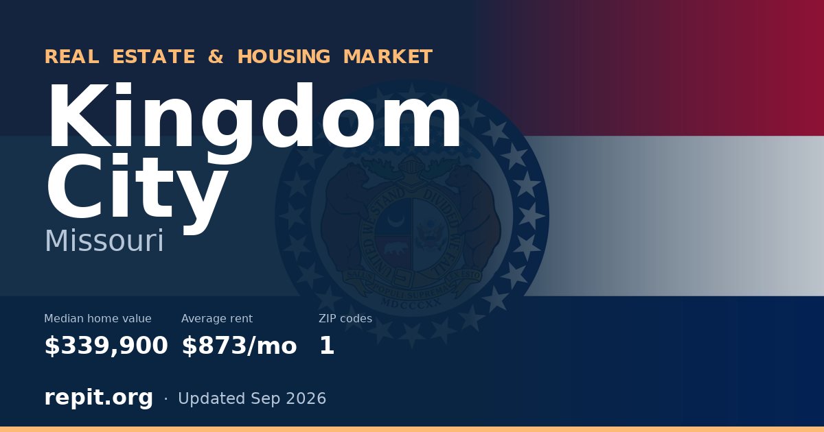 Kingdom City, MO real estate and housing market — median home value $339,900, average rent $873/mo, 1 ZIP code