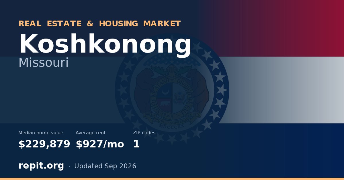 Koshkonong, MO real estate and housing market — median home value $229,879, average rent $927/mo, 1 ZIP code