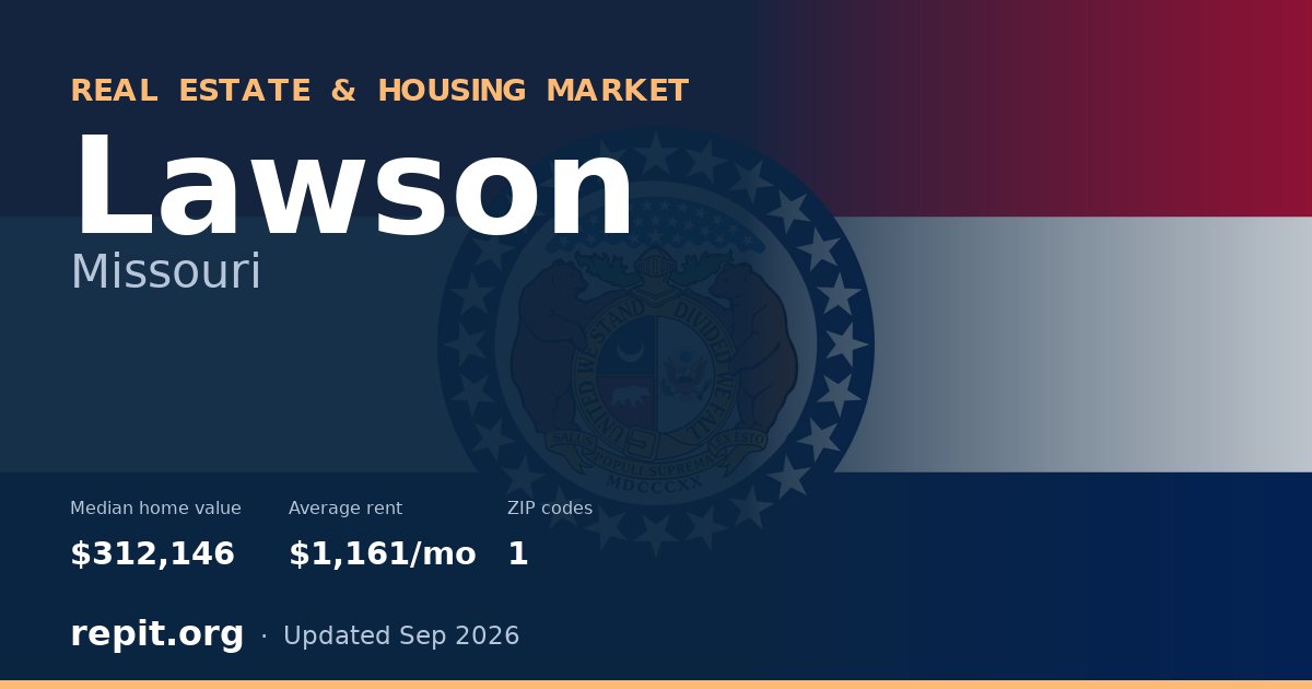 Lawson, MO real estate and housing market — median home value $312,146, average rent $1,161/mo, 1 ZIP code