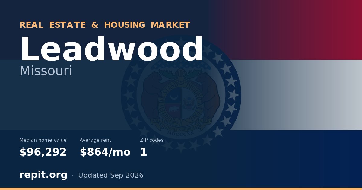 Leadwood, MO real estate and housing market — median home value $96,292, average rent $864/mo, 1 ZIP code