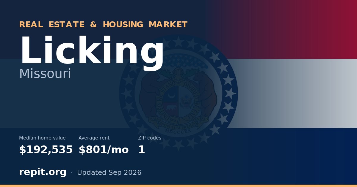 Licking, MO real estate and housing market — median home value $192,535, average rent $801/mo, 1 ZIP code