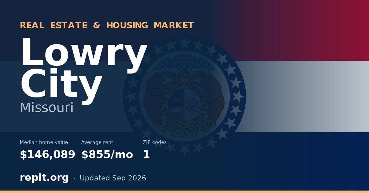 Lowry City, MO real estate and housing market — median home value $146,089, average rent $855/mo, 1 ZIP code