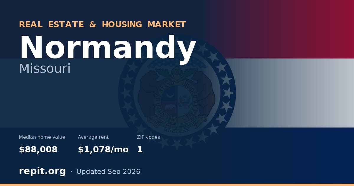 Normandy, MO real estate and housing market — median home value $88,008, average rent $1,078/mo, 1 ZIP code