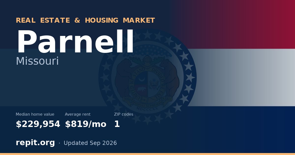 Parnell, MO real estate and housing market — median home value $229,954, average rent $819/mo, 1 ZIP code