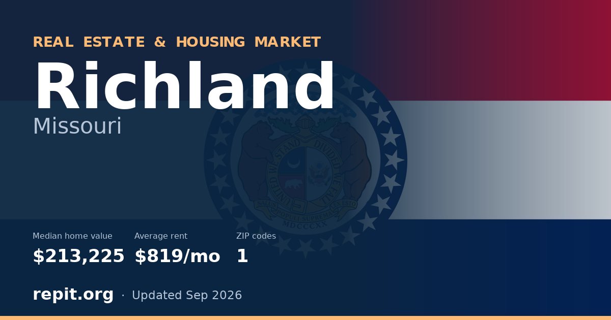 Richland, MO real estate and housing market — median home value $213,225, average rent $819/mo, 1 ZIP code