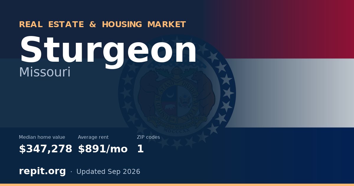 Sturgeon, MO real estate and housing market — median home value $347,278, average rent $891/mo, 1 ZIP code