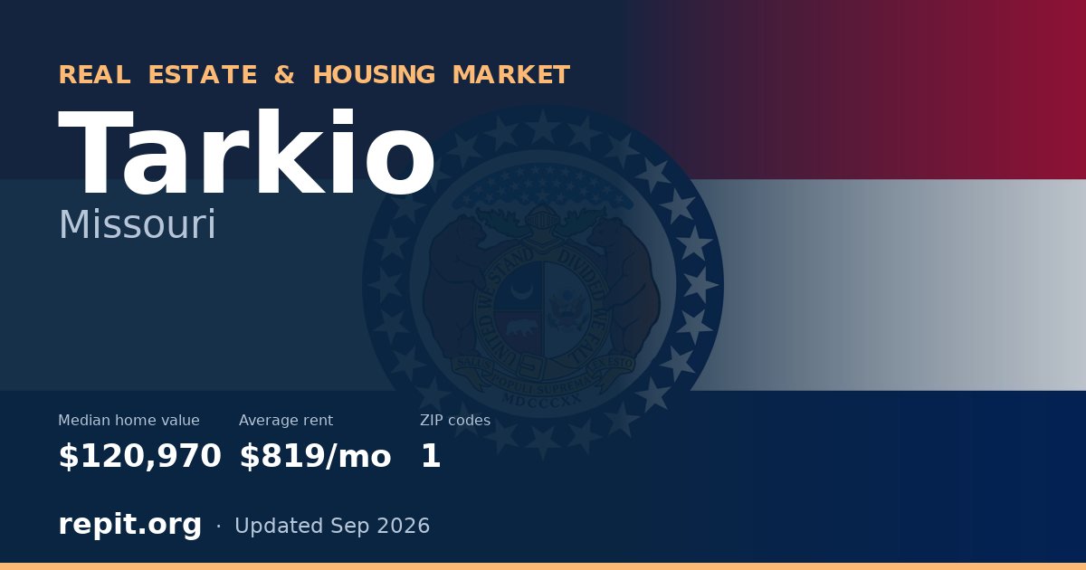Tarkio, MO real estate and housing market — median home value $120,970, average rent $819/mo, 1 ZIP code