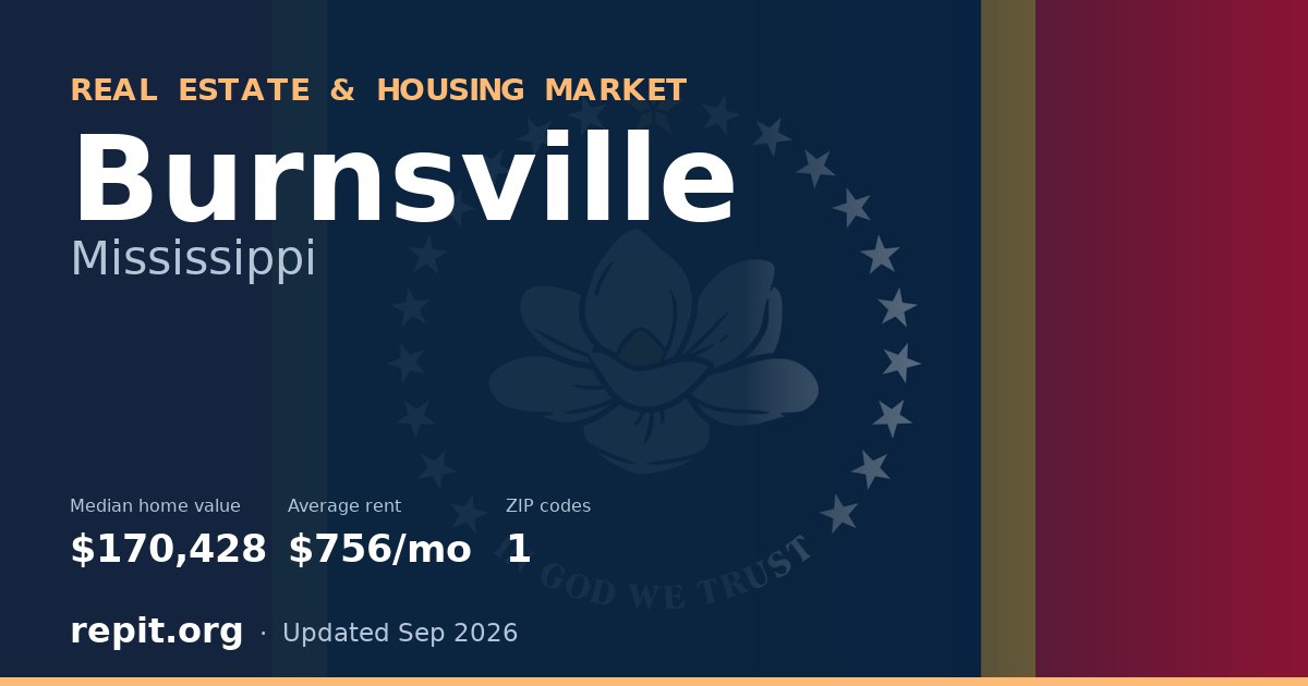 Burnsville, MS real estate and housing market — median home value $170,428, average rent $756/mo, 1 ZIP code