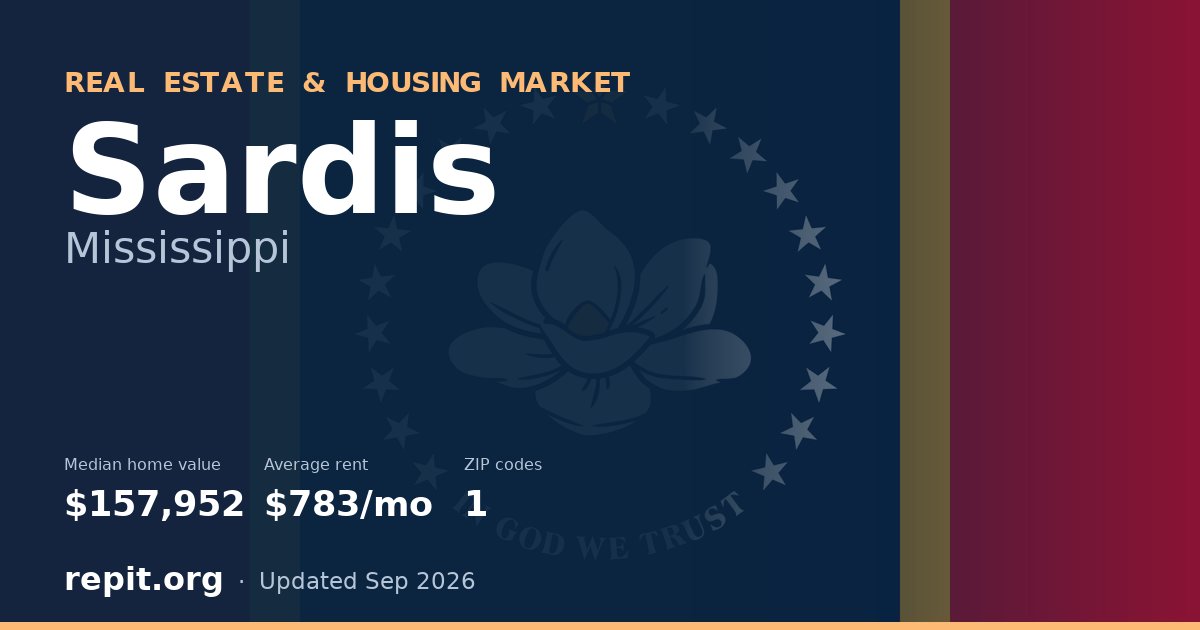 Sardis, MS real estate and housing market — median home value $157,952, average rent $783/mo, 1 ZIP code