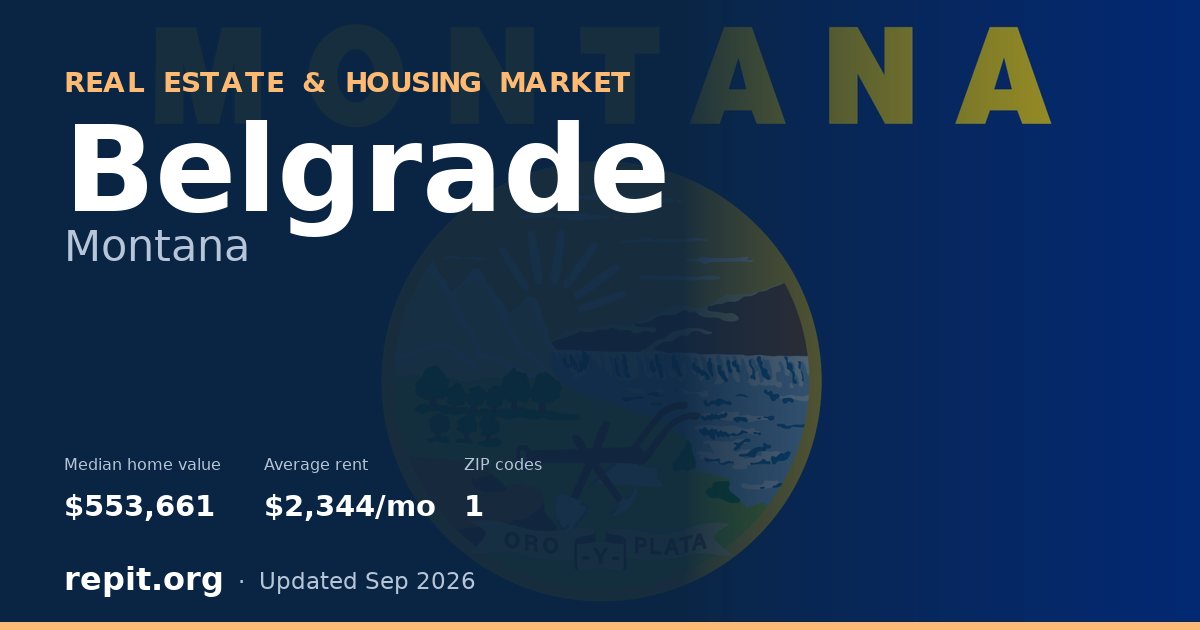 Belgrade, MT real estate and housing market — median home value $553,661, average rent $2,344/mo, 1 ZIP code