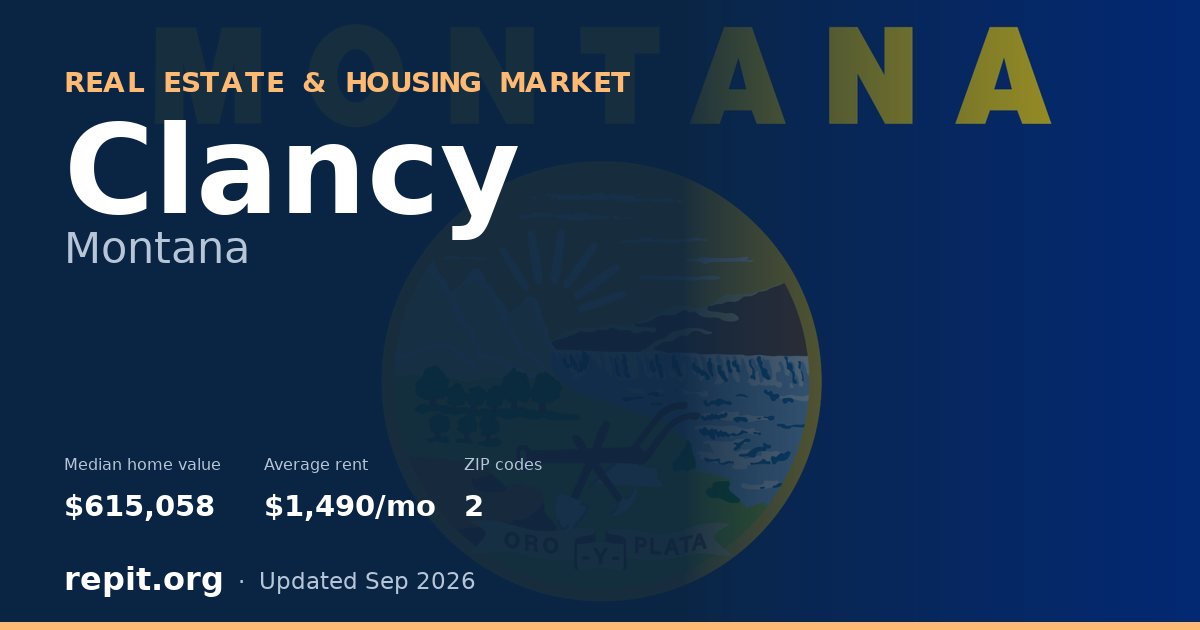Clancy, MT real estate and housing market — median home value $615,058, average rent $1,490/mo, 2 ZIP codes