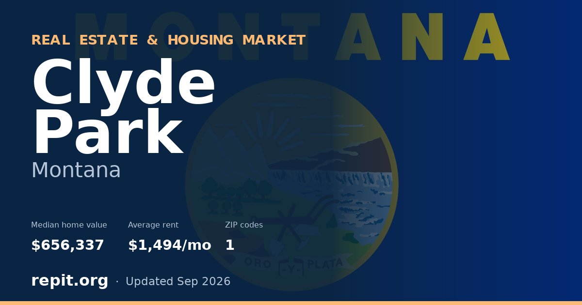 Clyde Park, MT real estate and housing market — median home value $656,337, average rent $1,494/mo, 1 ZIP code
