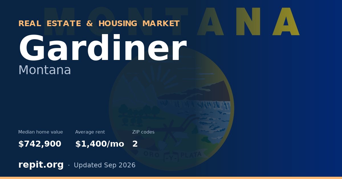 Gardiner, MT real estate and housing market — median home value $742,900, average rent $1,400/mo, 2 ZIP codes