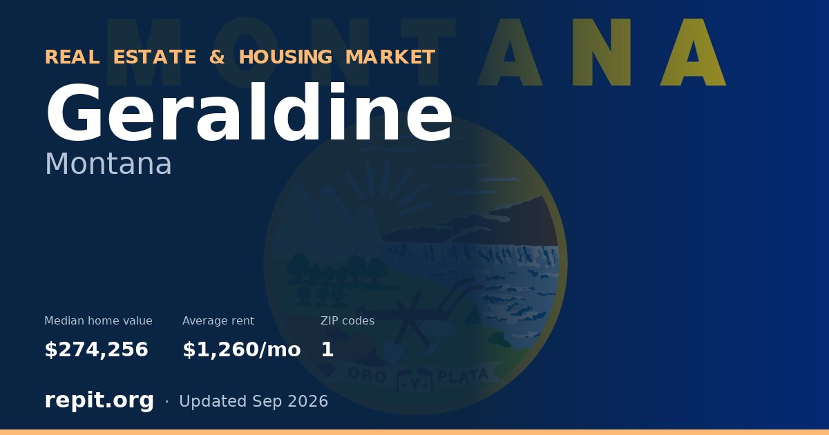Geraldine, MT real estate and housing market — median home value $274,256, average rent $1,260/mo, 1 ZIP code