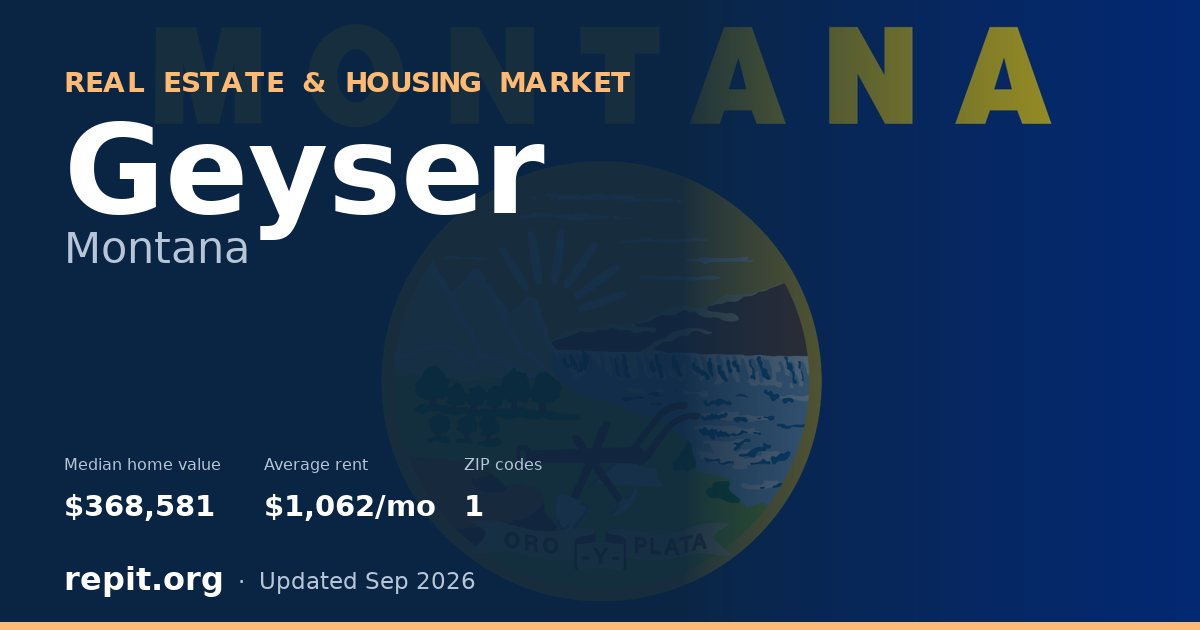Geyser, MT real estate and housing market — median home value $368,581, average rent $1,062/mo, 1 ZIP code
