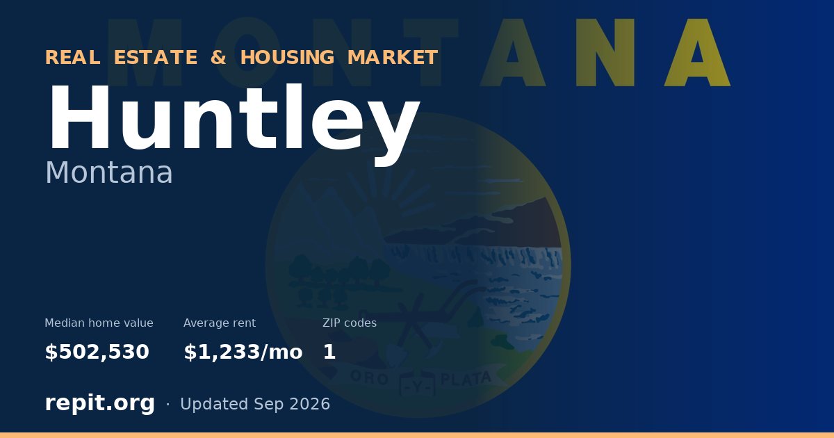 Huntley, MT real estate and housing market — median home value $502,530, average rent $1,233/mo, 1 ZIP code