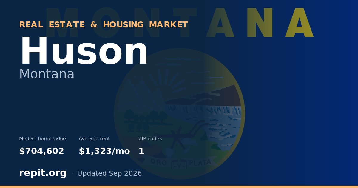 Huson, MT real estate and housing market — median home value $704,602, average rent $1,323/mo, 1 ZIP code