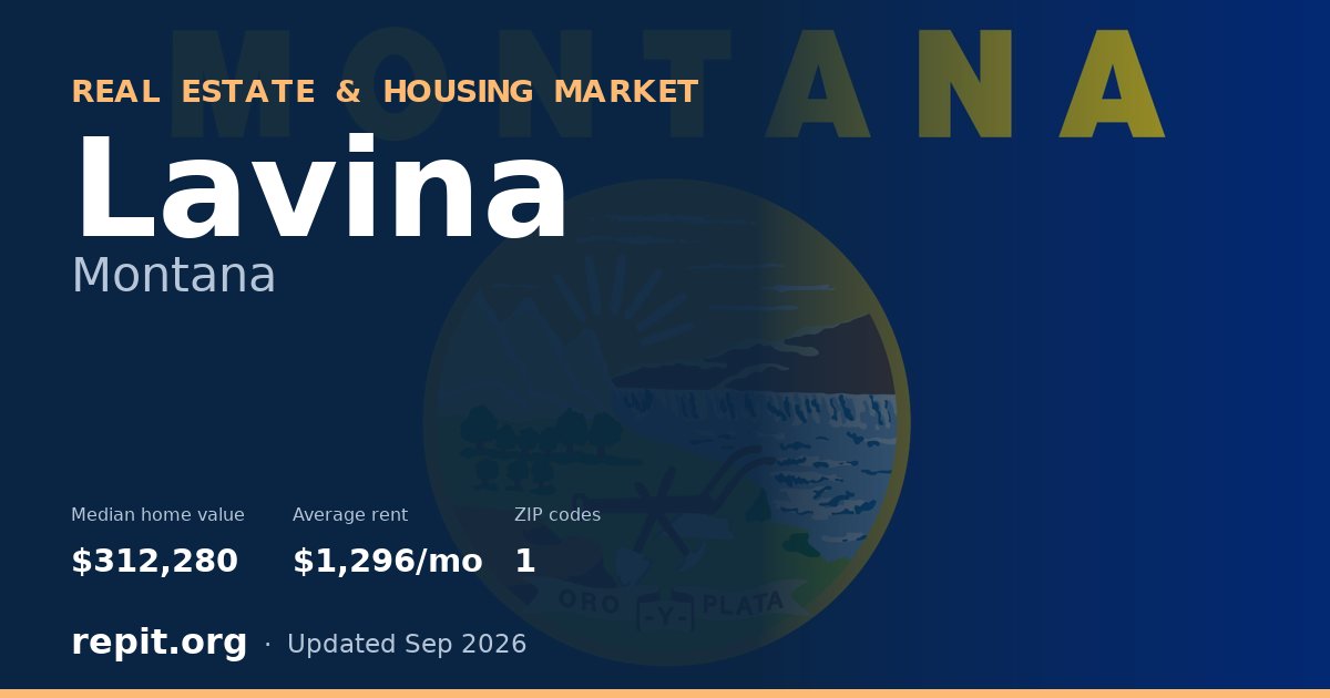 Lavina, MT real estate and housing market — median home value $312,280, average rent $1,296/mo, 1 ZIP code