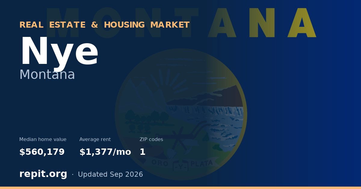 Nye, MT real estate and housing market — median home value $560,179, average rent $1,377/mo, 1 ZIP code
