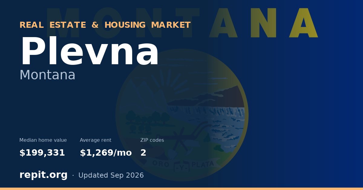 Plevna, MT real estate and housing market — median home value $199,331, average rent $1,269/mo, 2 ZIP codes